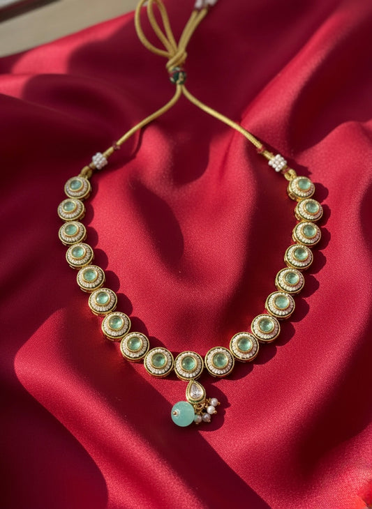 Emerald-tone polki festive necklace
