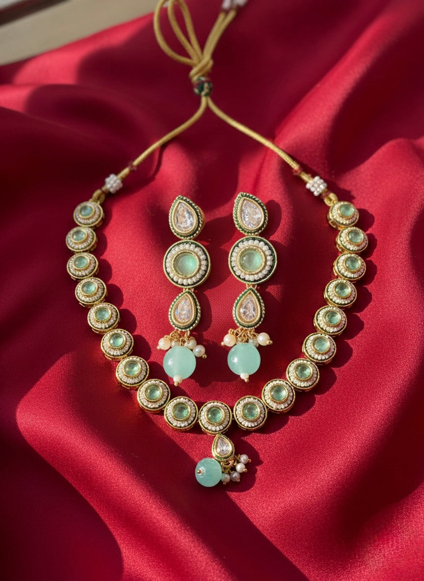 Emerald-tone polki festive necklace