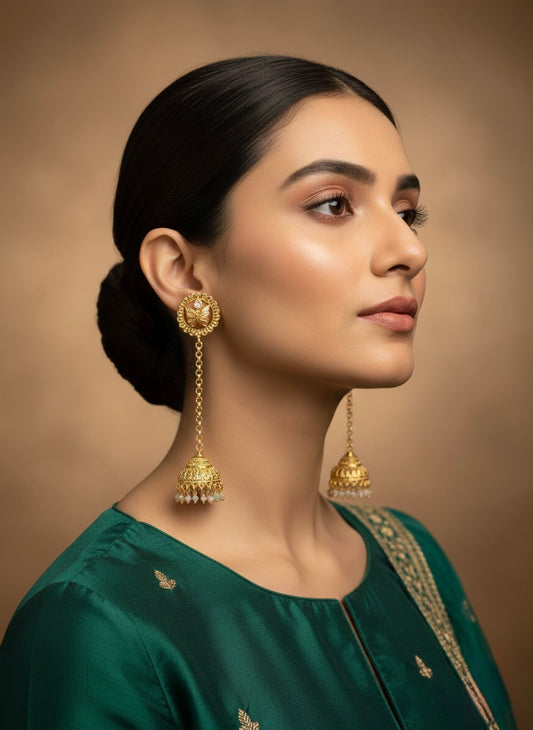 Traditional gold jhumka Kashmiri drop earrings