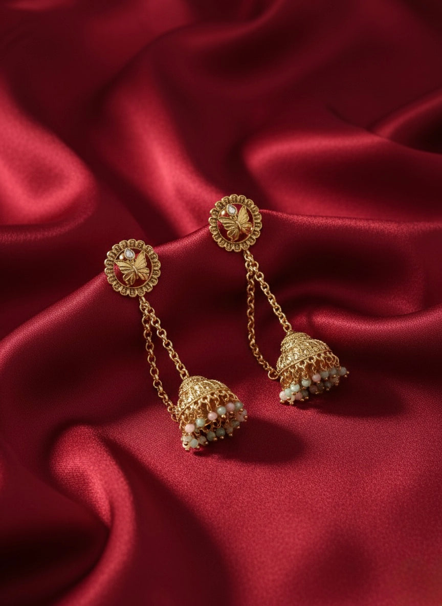 Traditional gold jhumka Kashmiri drop earrings