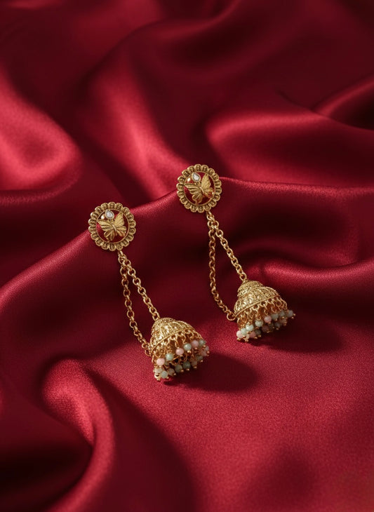 Traditional gold jhumka Kashmiri drop earrings
