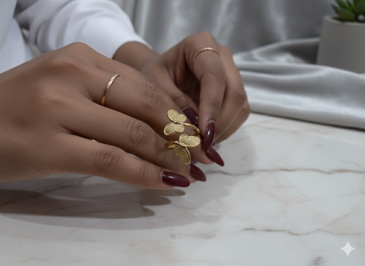 Textured butterfly gold statement ring
