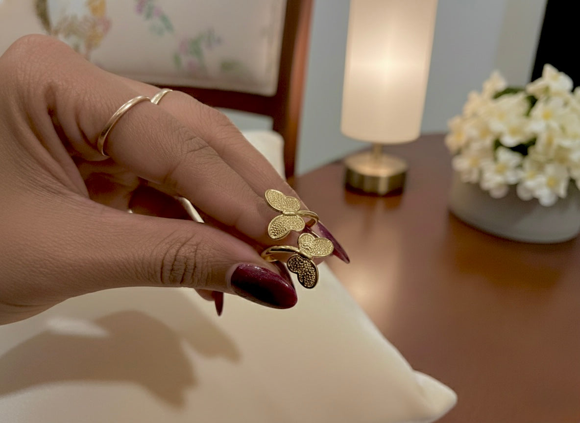 Textured butterfly gold statement ring