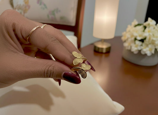 Textured butterfly gold statement ring