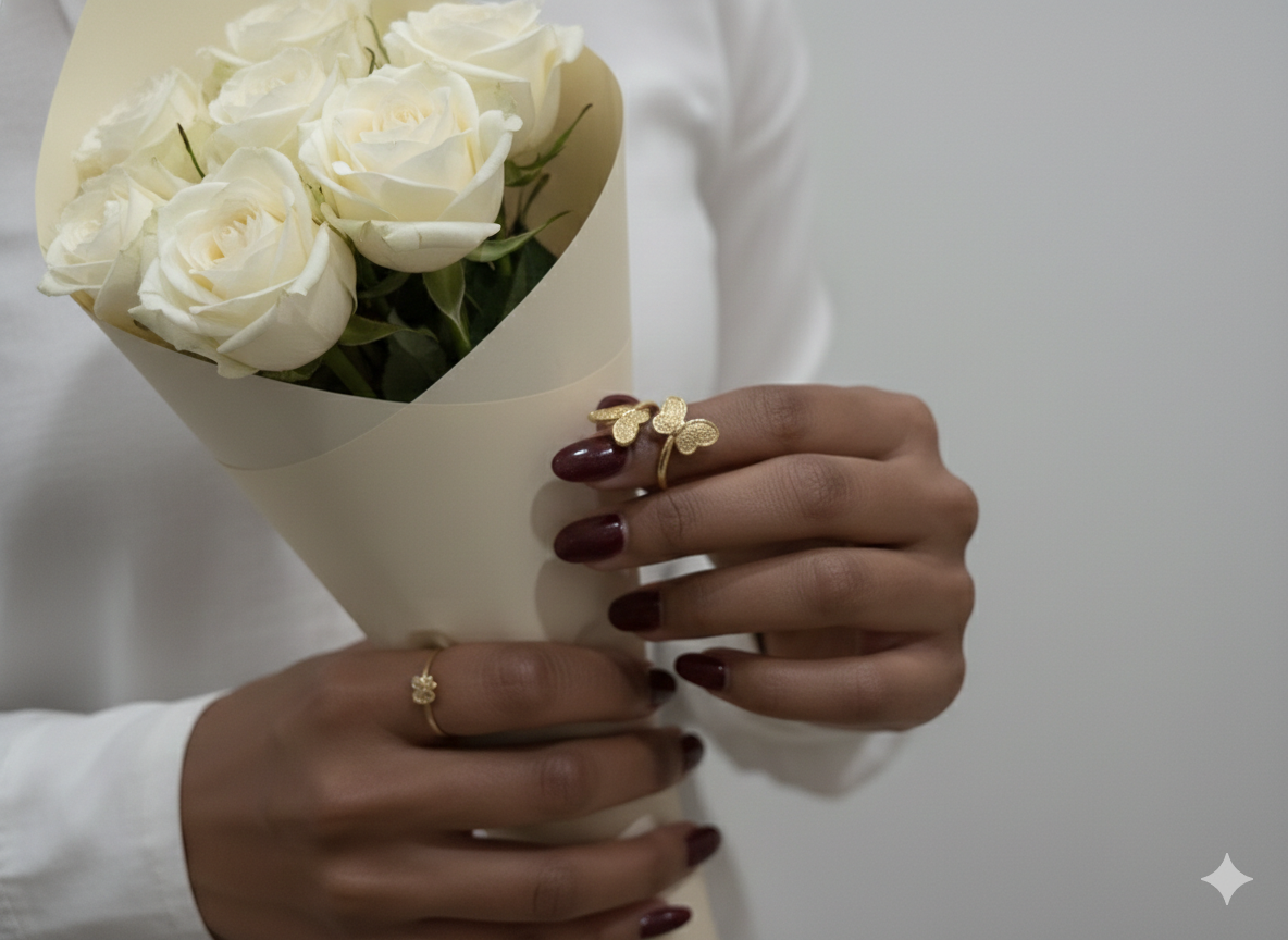 Textured butterfly gold statement ring