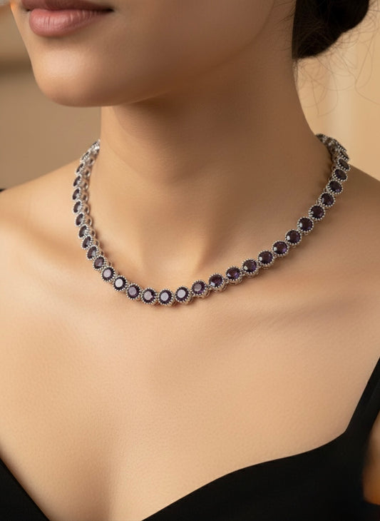 Elegant purple stone tennis necklace