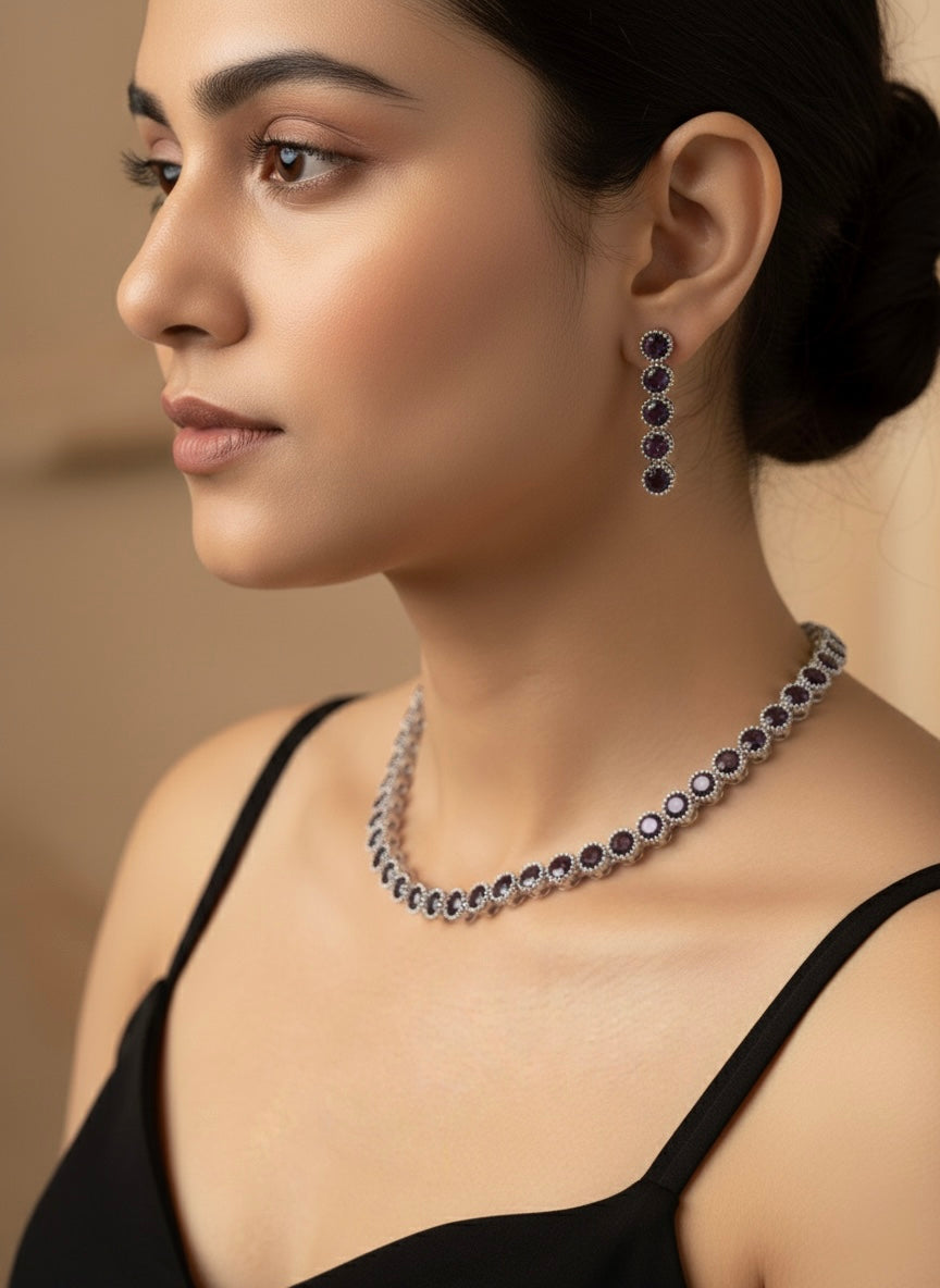 Elegant purple stone tennis necklace
