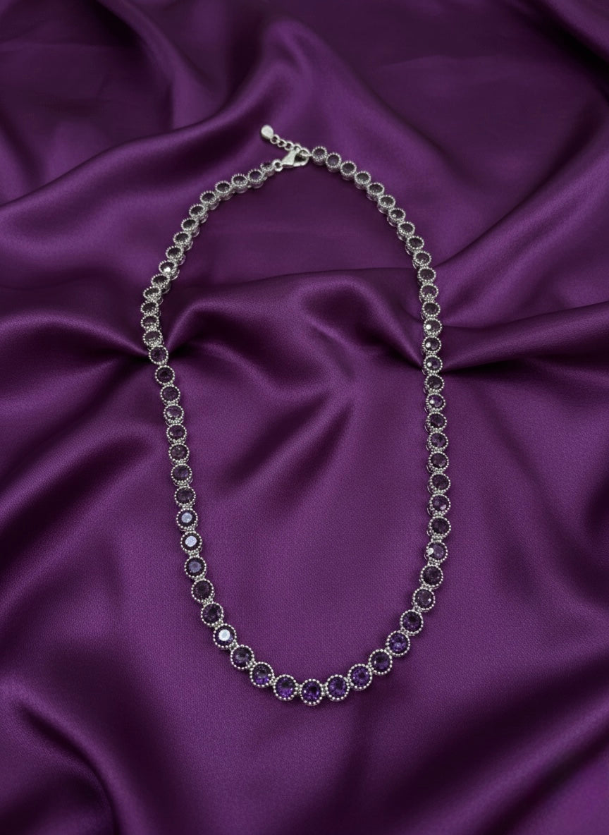 Elegant purple stone tennis necklace