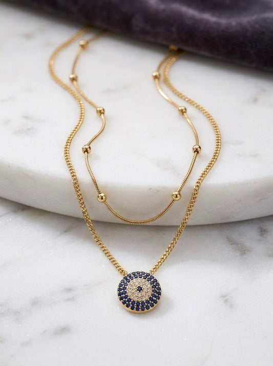 Elegant evil eye double layered necklace