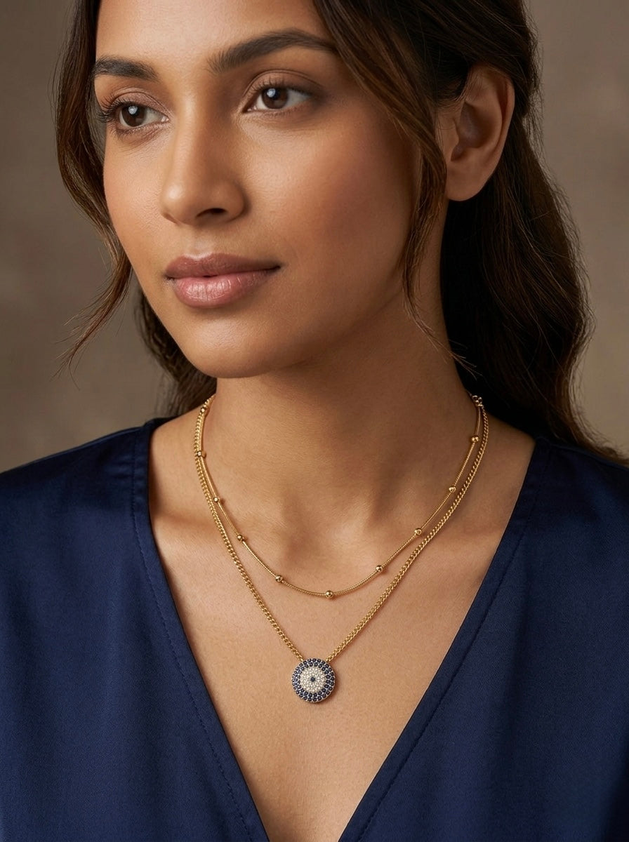 Elegant evil eye double layered necklace