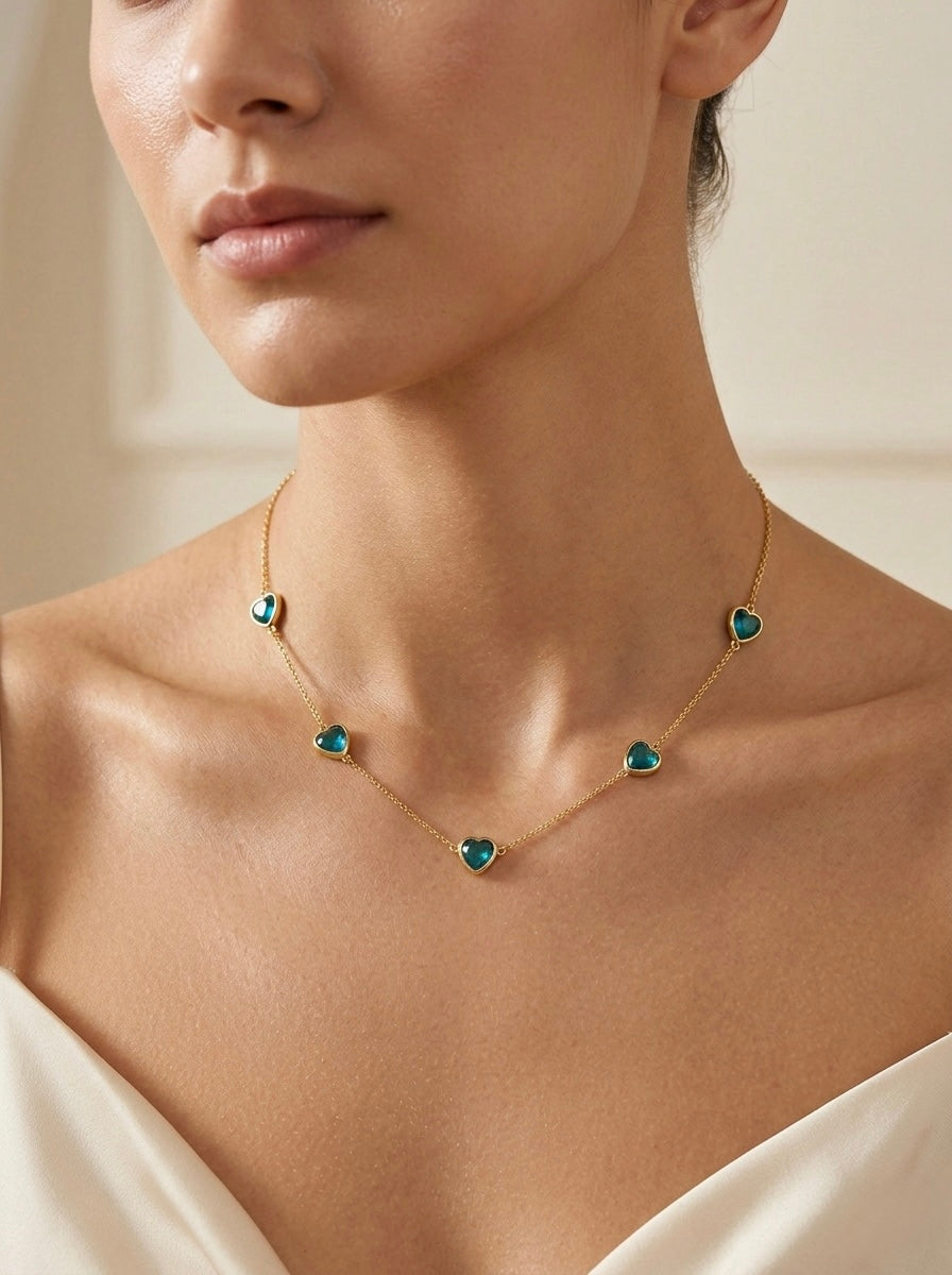Blue heart charm chain necklace
