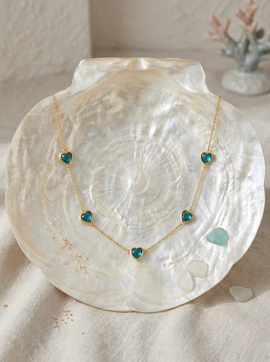 Blue heart charm chain necklace