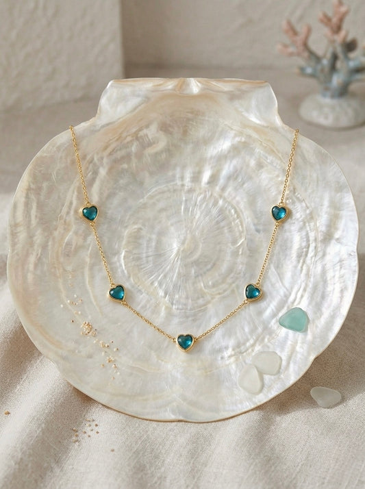 Blue heart charm chain necklace