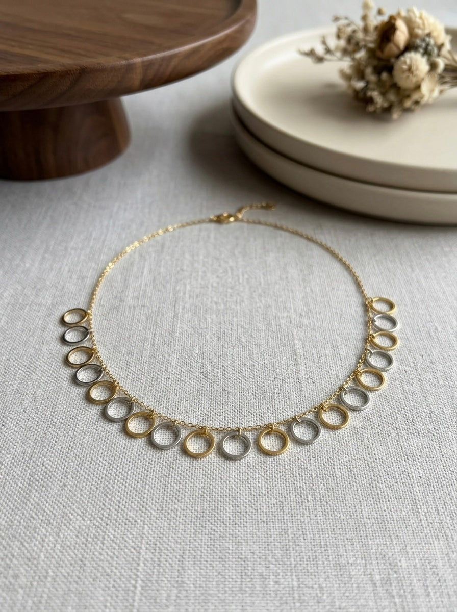 Elegant Dual Tone Circle Charm Necklace