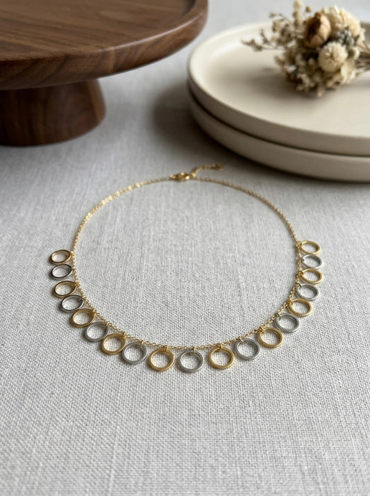 Elegant Dual Tone Circle Charm Necklace