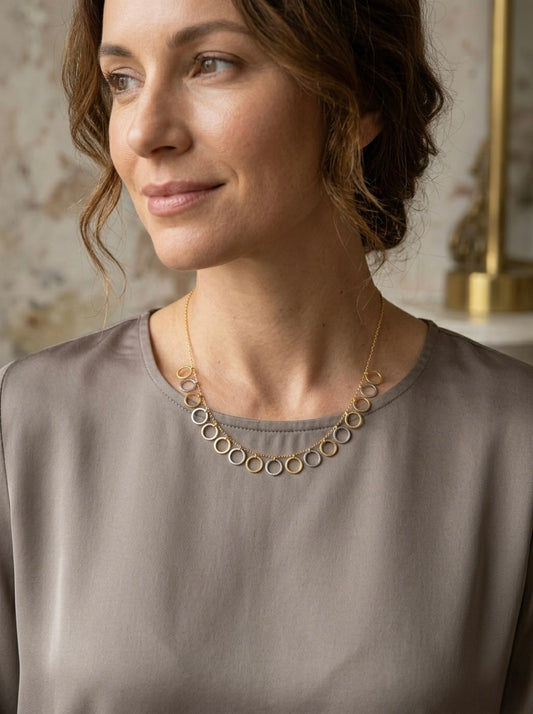 Elegant Dual Tone Circle Charm Necklace