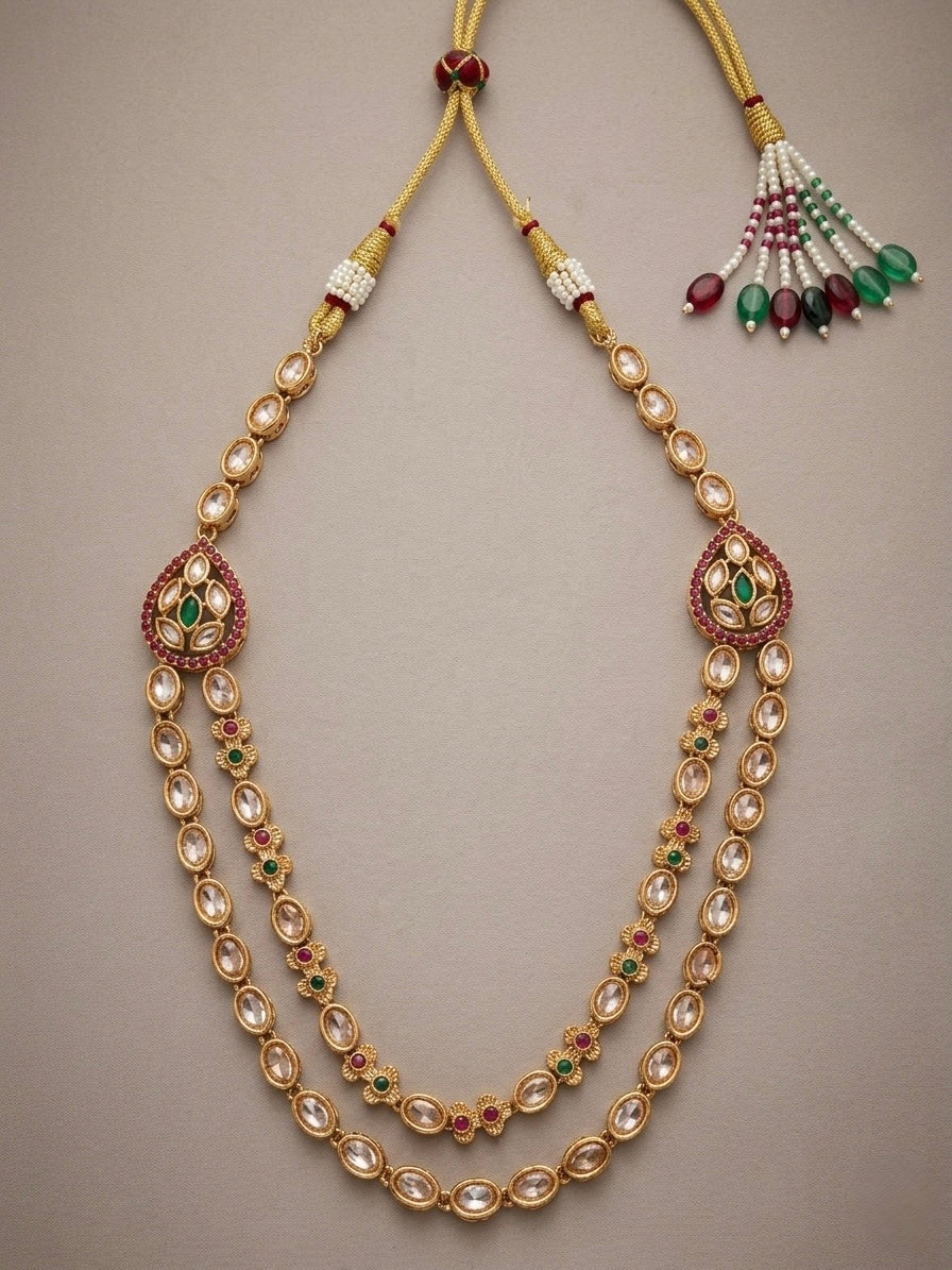 Elegant gold-plated ruby and emerald polki Necklace