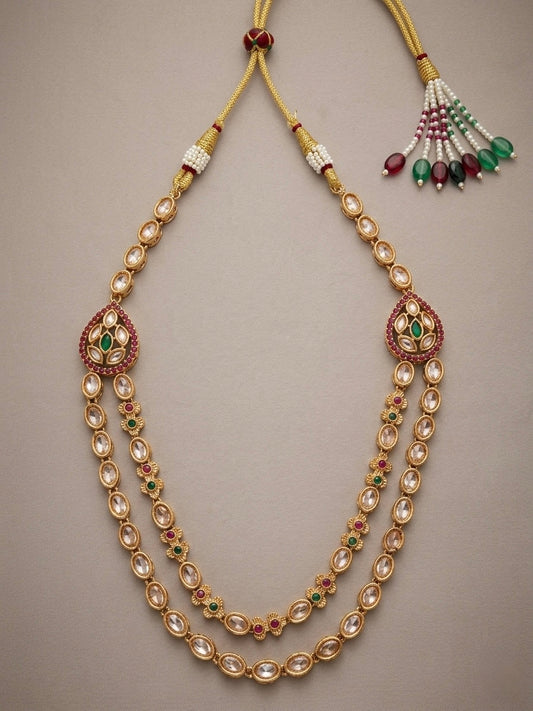 Elegant gold-plated ruby and emerald polki Necklace