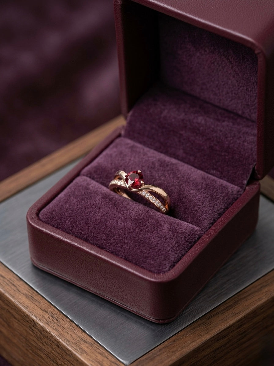 Rose gold ring with ruby stone