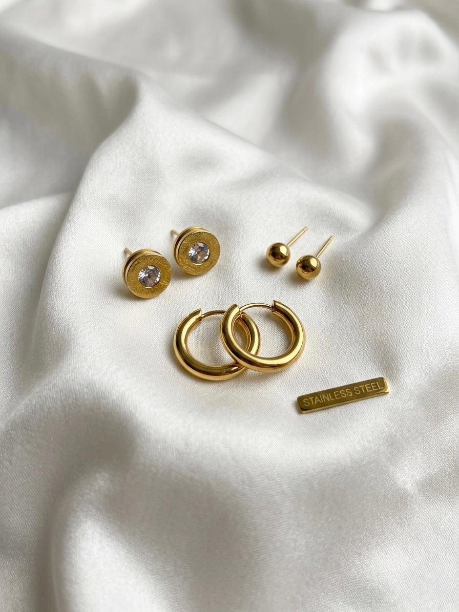 Minimal gold-toned stainless steel earrings set