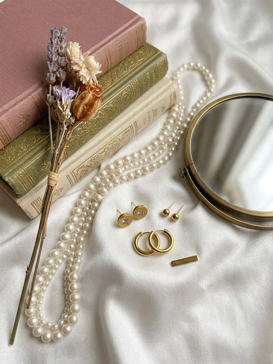 Minimal gold-toned stainless steel earrings set