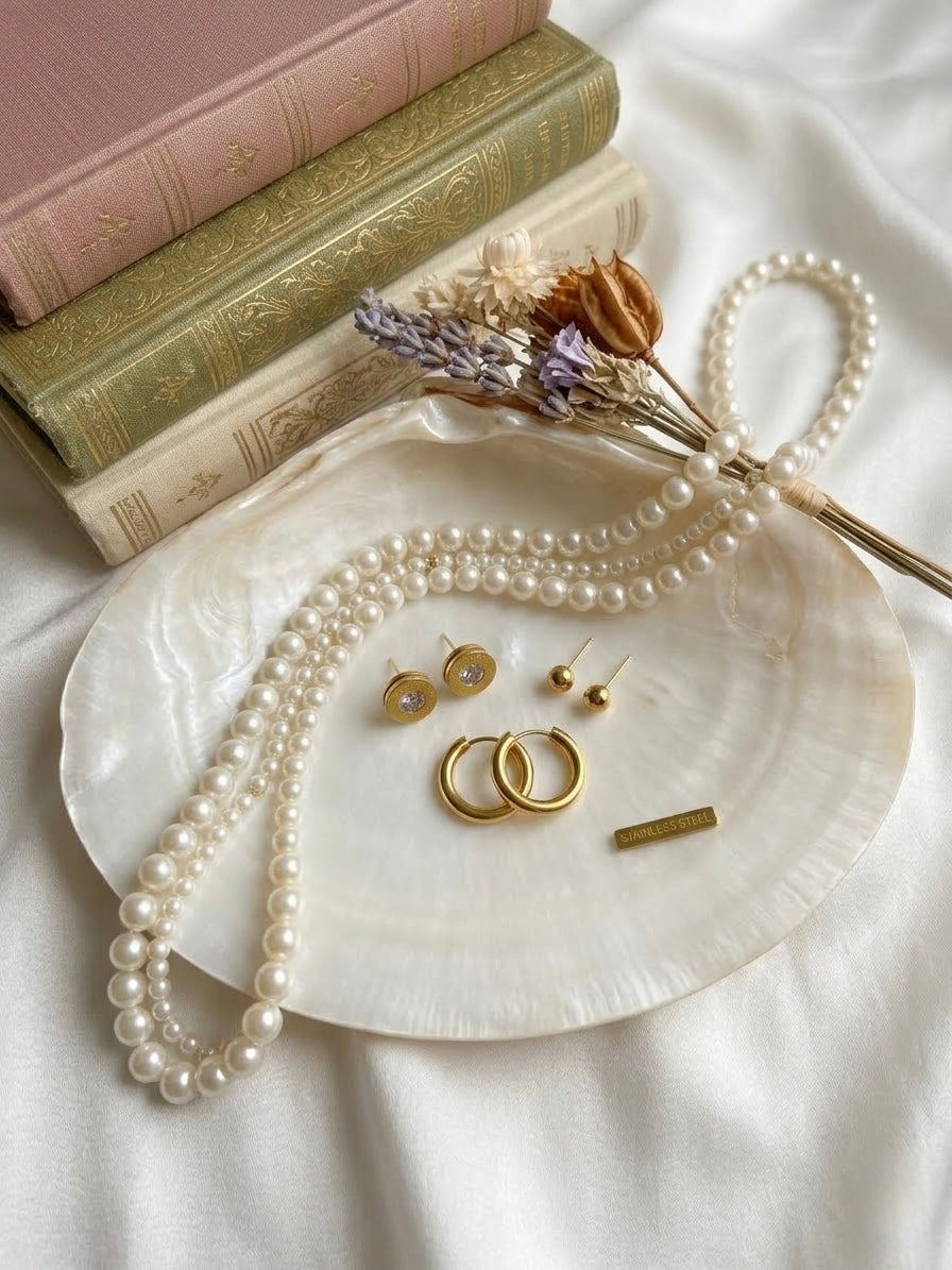 Minimal gold-toned stainless steel earrings set