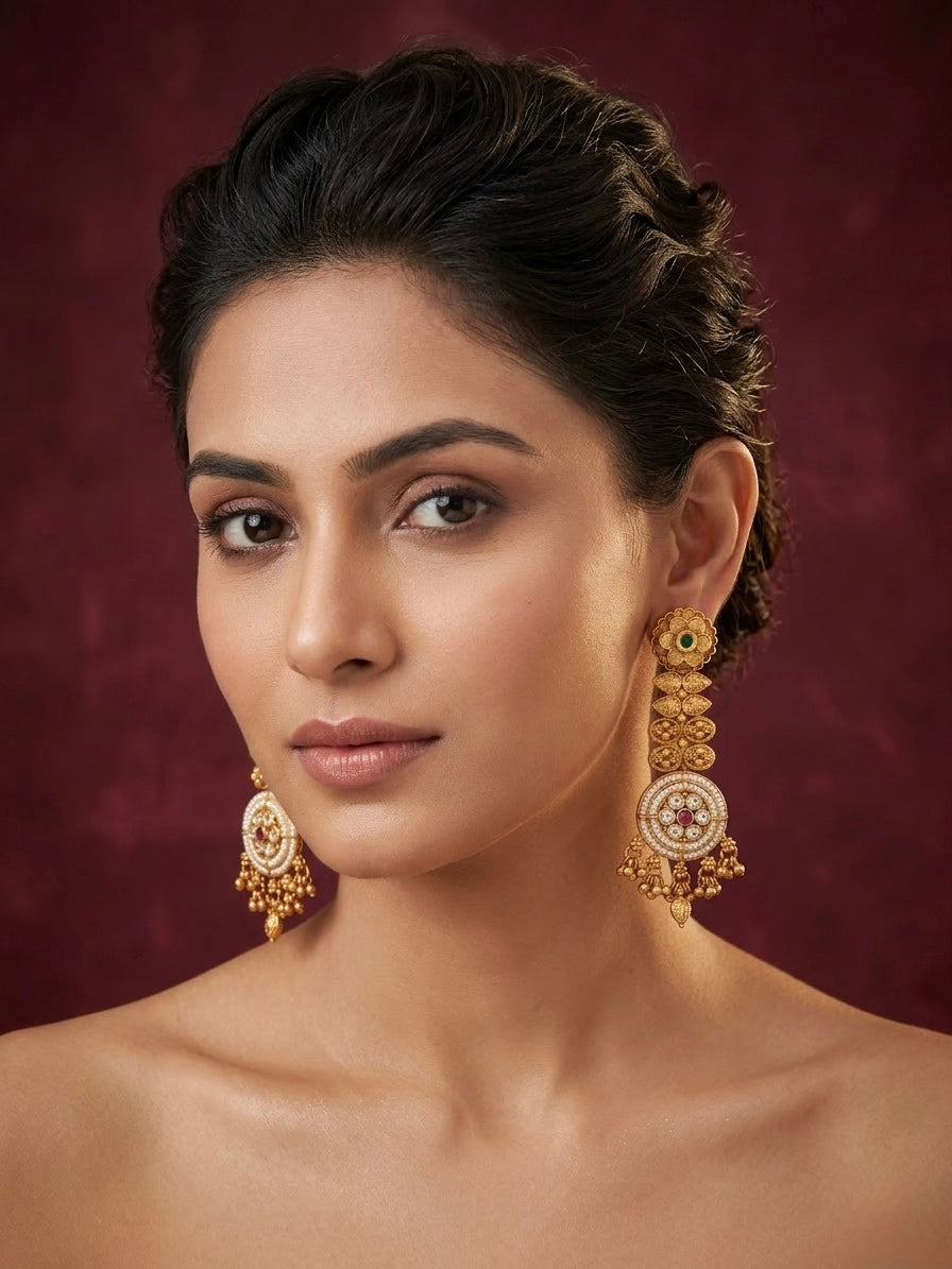 Heavy polki statement antique earrings