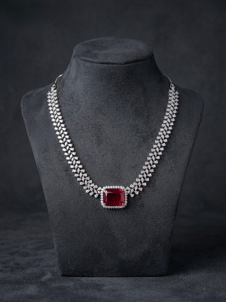 Elegant ruby centerpiece diamond necklace