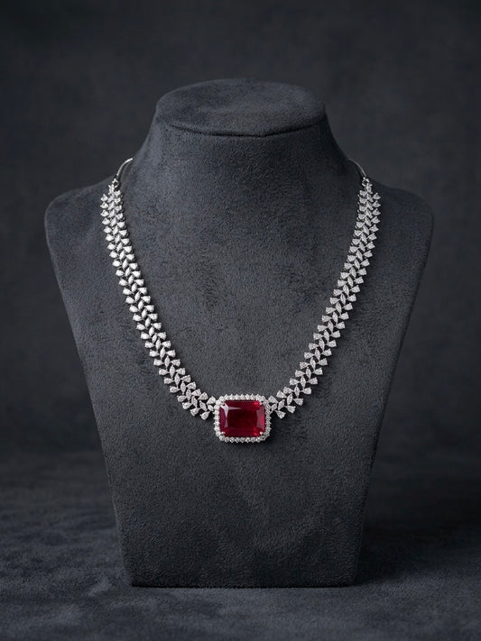 Elegant ruby centerpiece diamond necklace