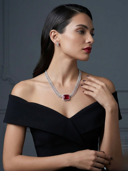 Elegant ruby centerpiece diamond necklace