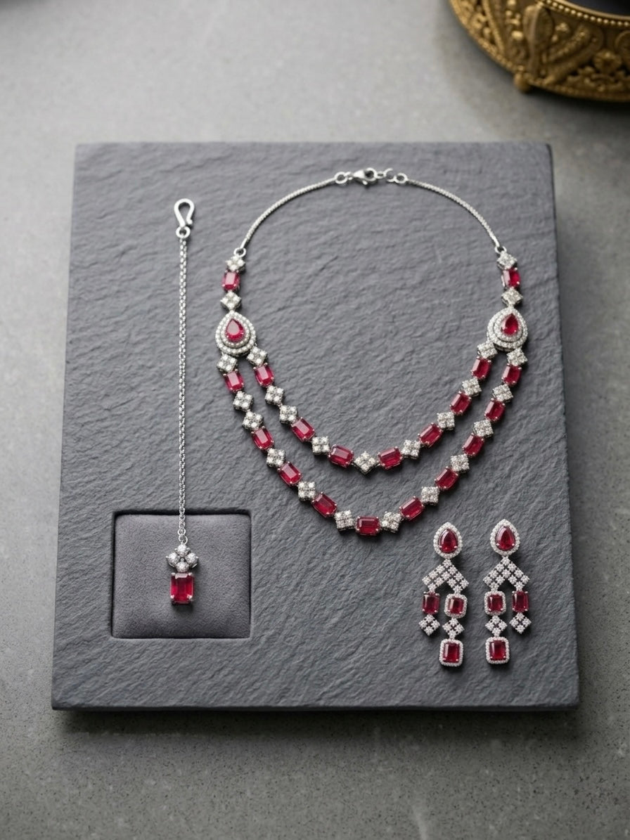 Elegant ruby diamond jewellery set