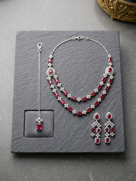 Elegant ruby diamond jewellery set