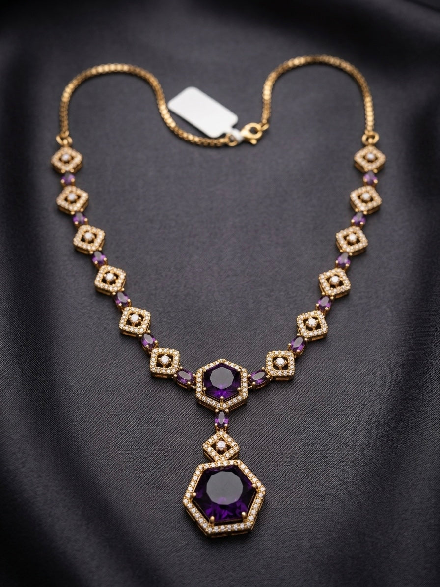 Vintage-inspired purple gemstone necklace