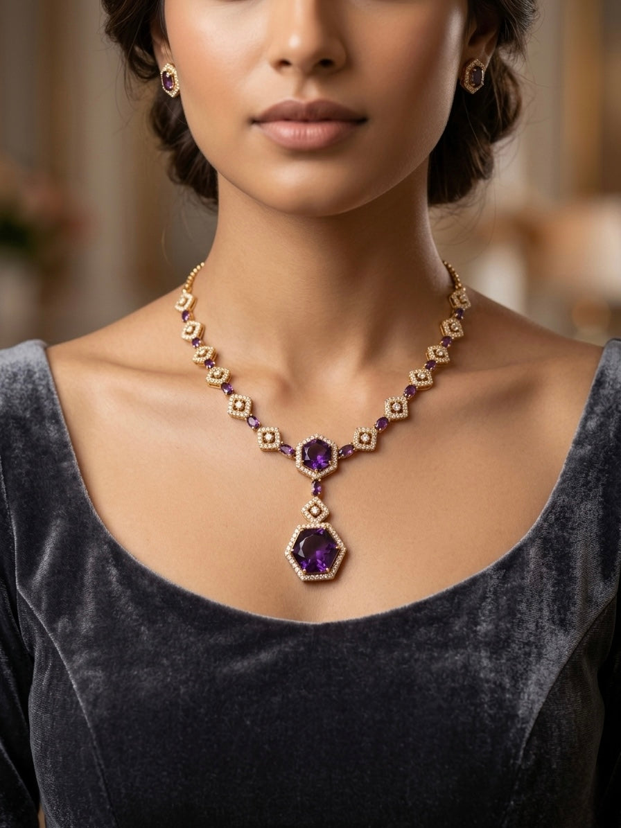 Vintage-inspired purple gemstone necklace