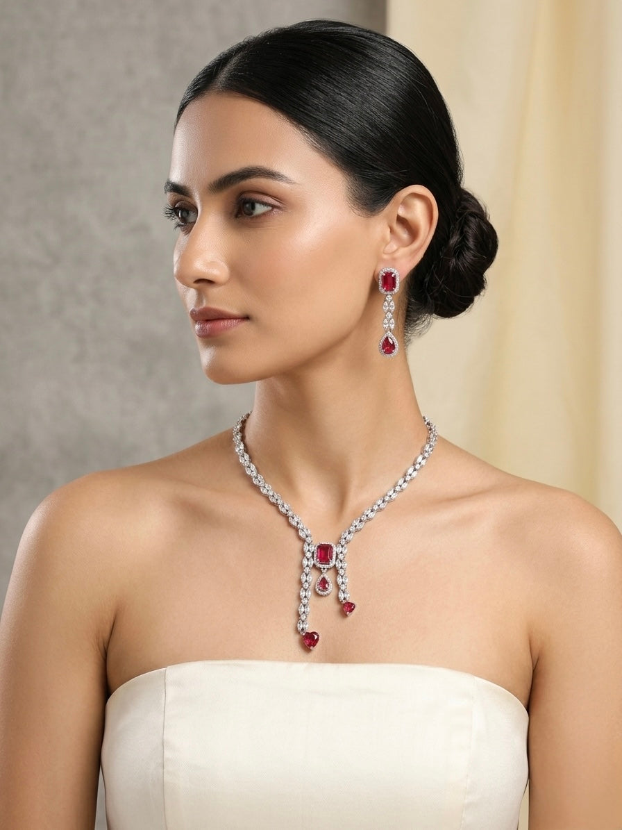Luxury ruby diamond necklace set