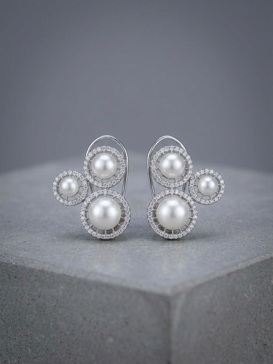 Elegant diamond pearl earrings