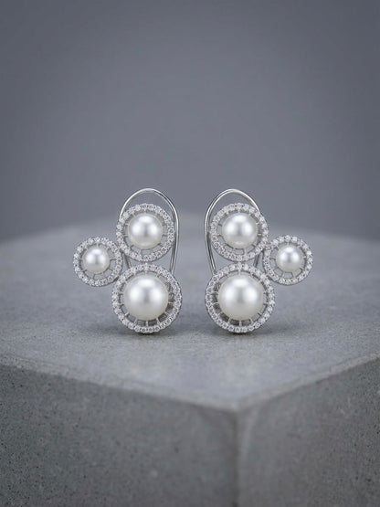 Elegant diamond pearl earrings