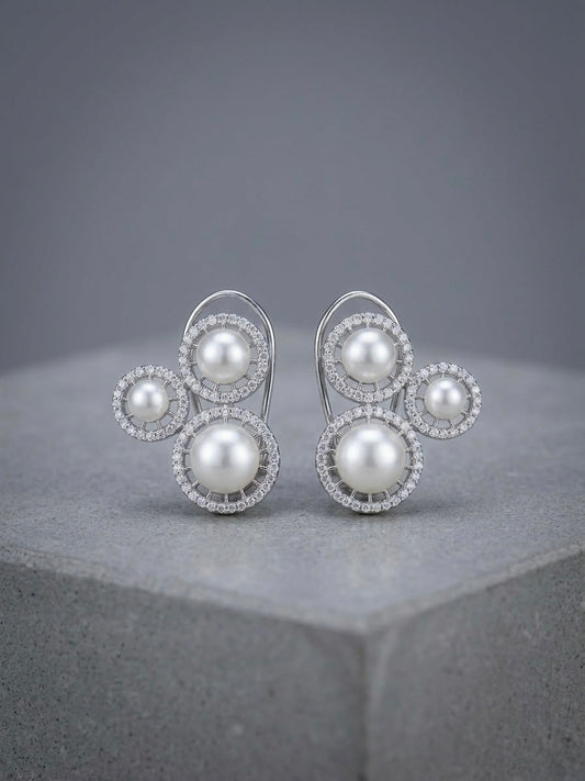 Elegant diamond pearl earrings