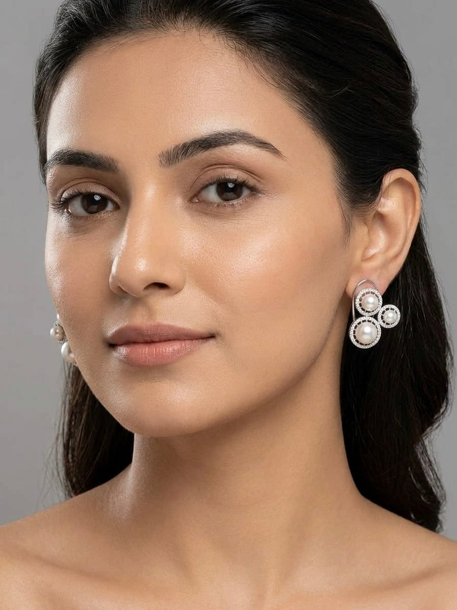 Elegant diamond pearl earrings
