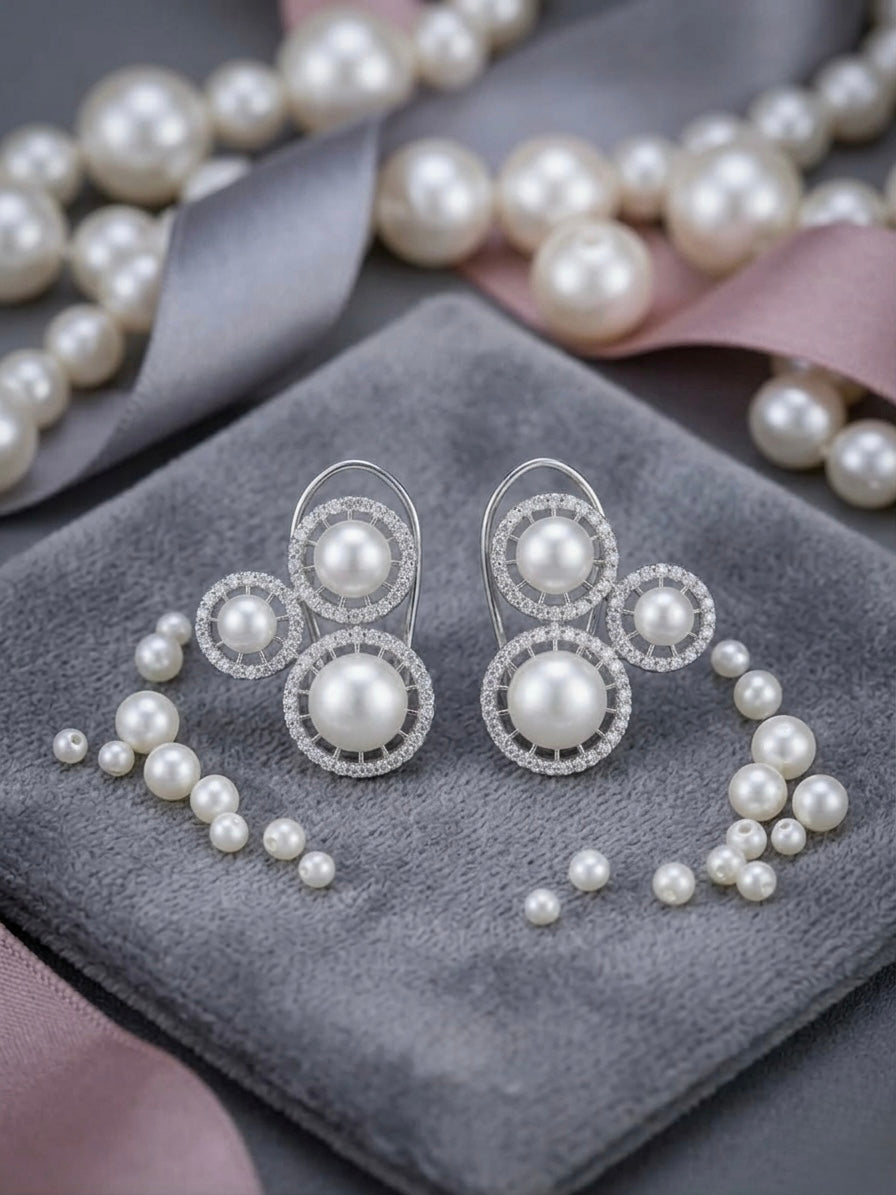 Elegant diamond pearl earrings