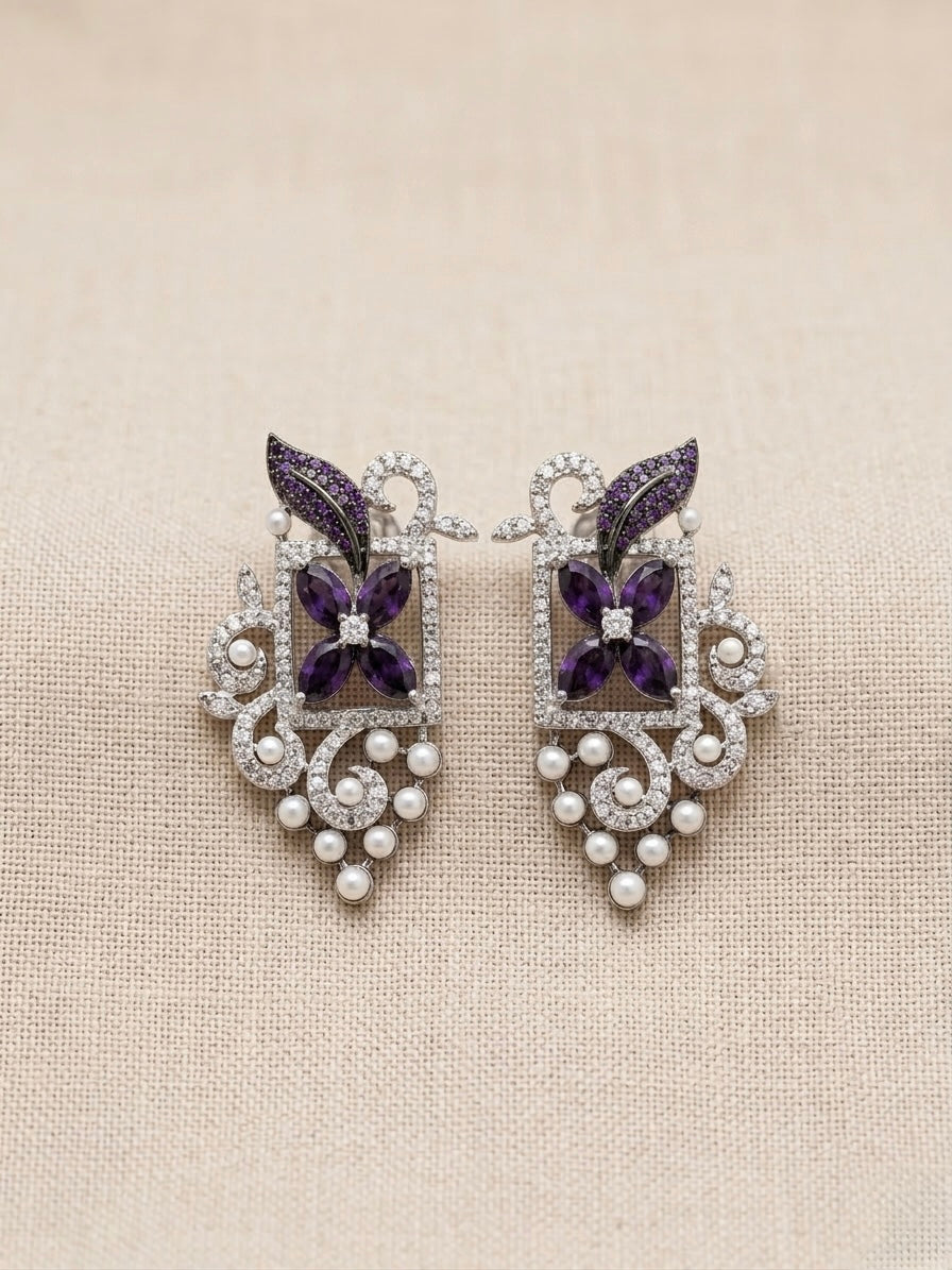 Luxury purple white diamond earrings