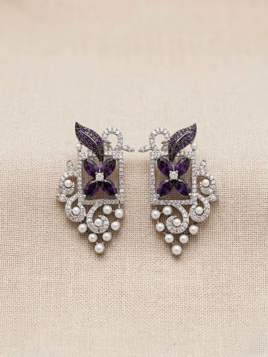 Luxury purple white diamond earrings