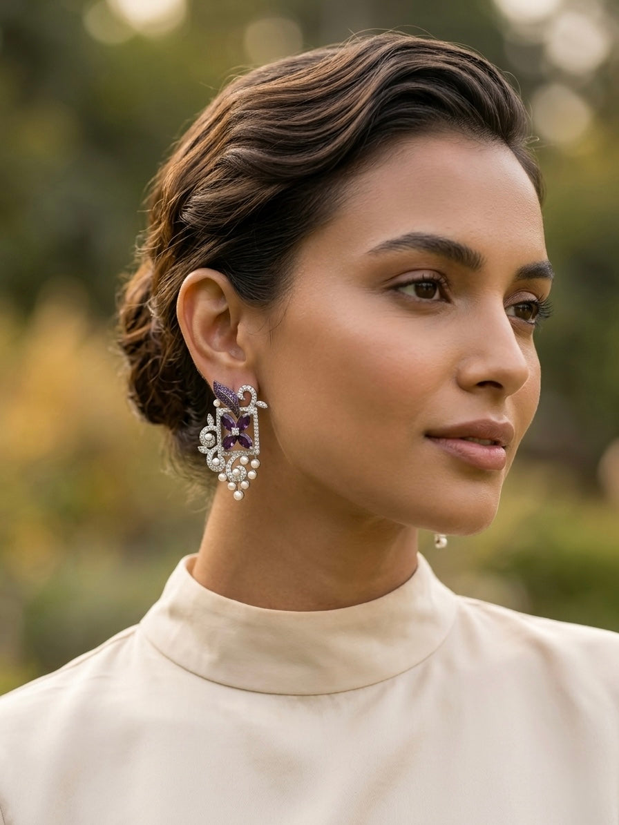 Luxury purple white diamond earrings