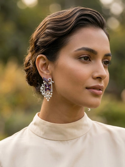 Luxury purple white diamond earrings