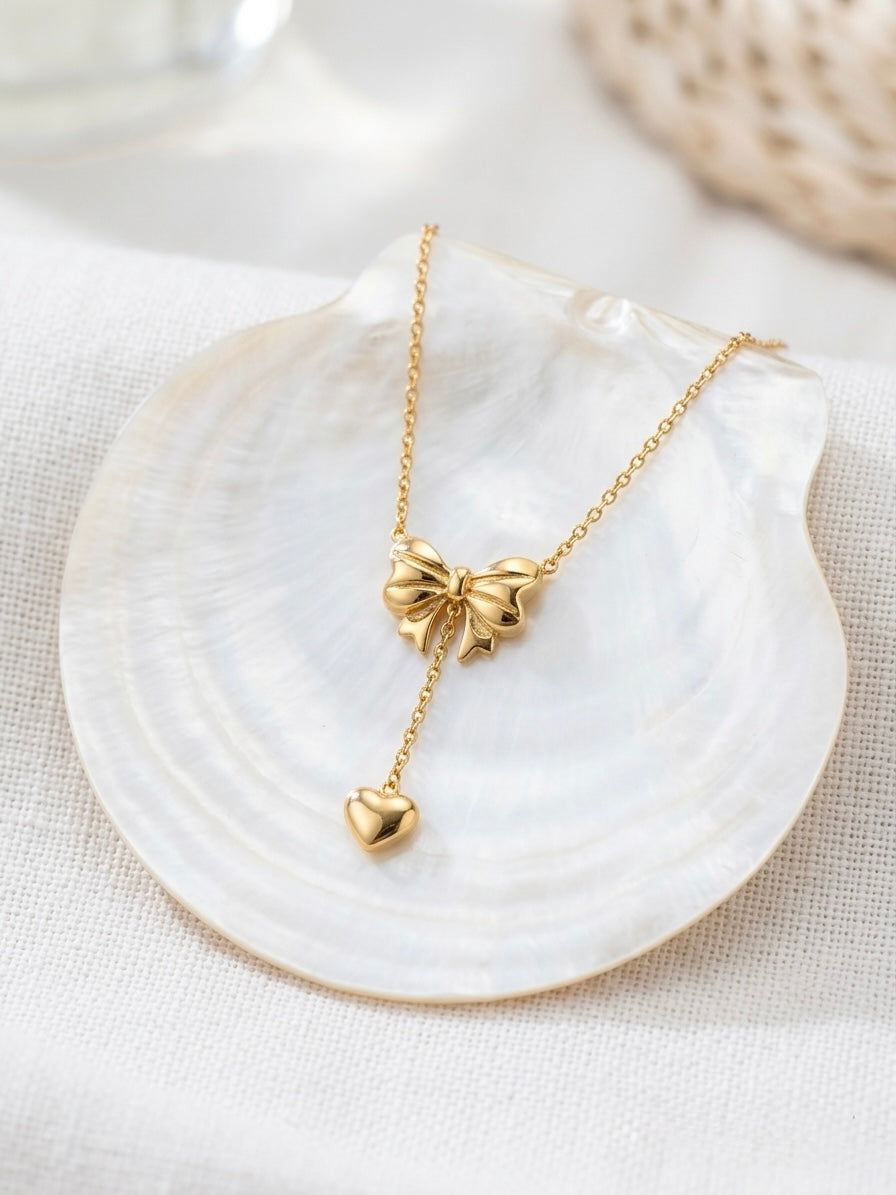 Bow & Heart Drop Pendant