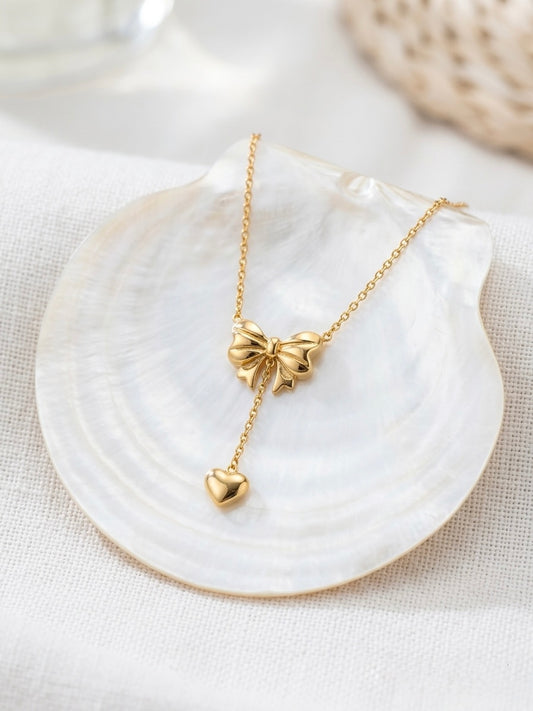 Bow & Heart Drop Pendant