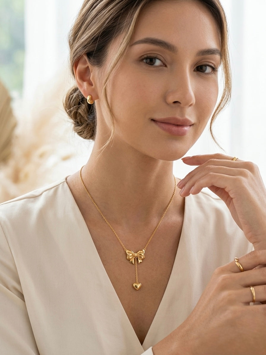 Bow & Heart Drop Pendant