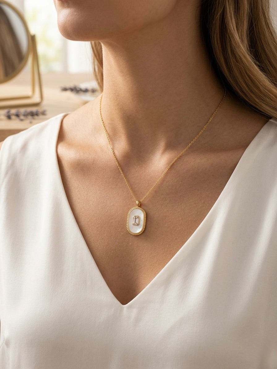 White Oval Stone Pendant