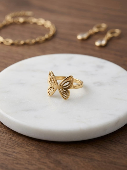 Minimal butterfly charm gold ring