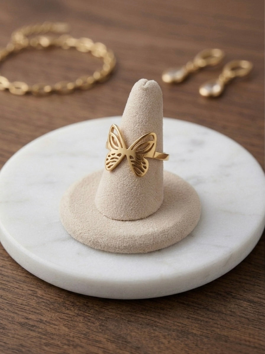 Minimal butterfly charm gold ring